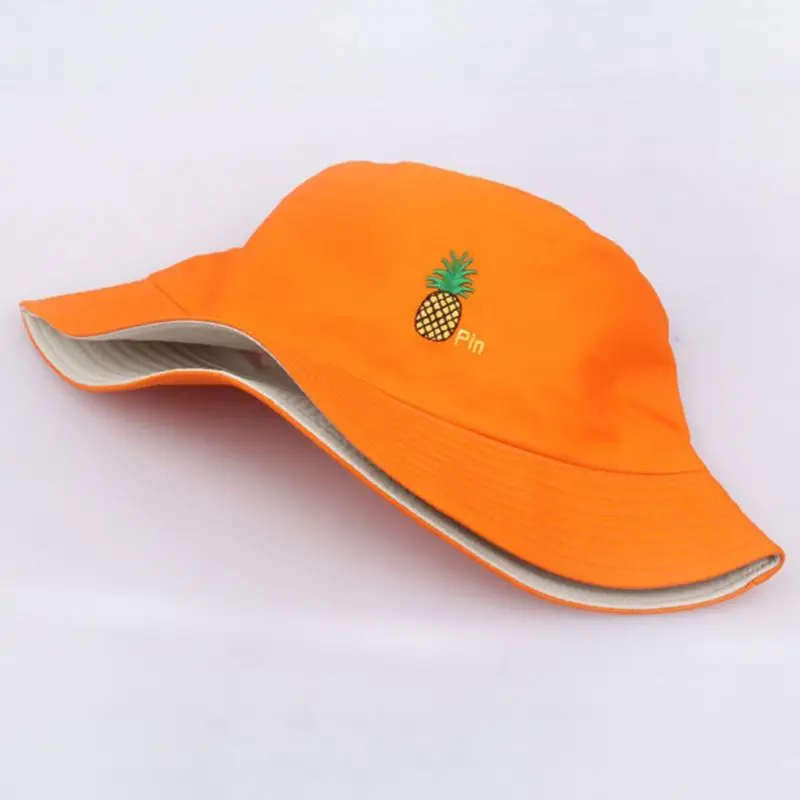 

Women Men Spring Reversible Bucket Hat Cute Pineapple Embroidered Hip Hop Wide Brim Sun Protection Packable Fisherman Cap