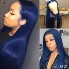 Темно-синий парик на сетке спереди, предварительно выщипанные прямые парики из человеческих волос, 180% бразильские человеческие волосы без повреждений, шелковистые прямые синие парики на сетке