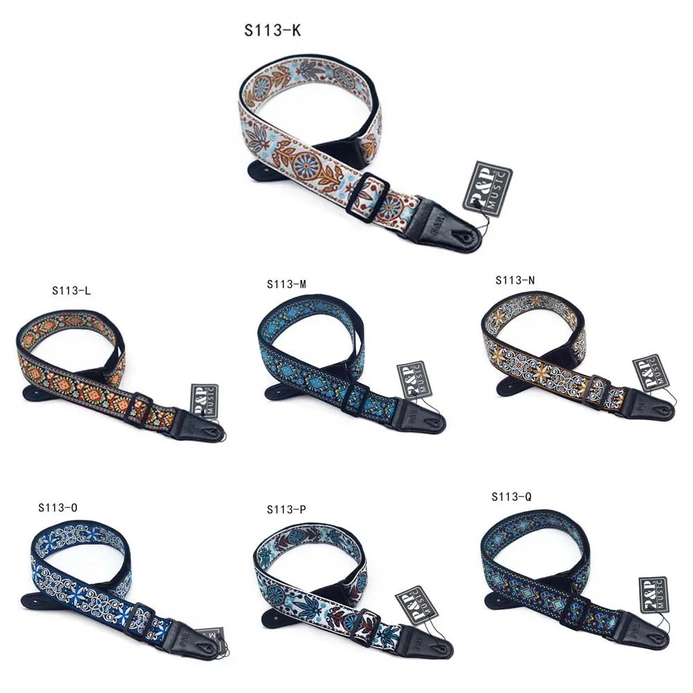 

Guitar Strap Embroidery Belt Adjustable Jacquard Band with Leather End for Bass Acoustic Electric Folk Guitar Musical Instrument