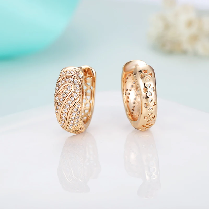 Креативный дизайн CZ широкий обруч серьги с фианитом золотые маленькие круглые