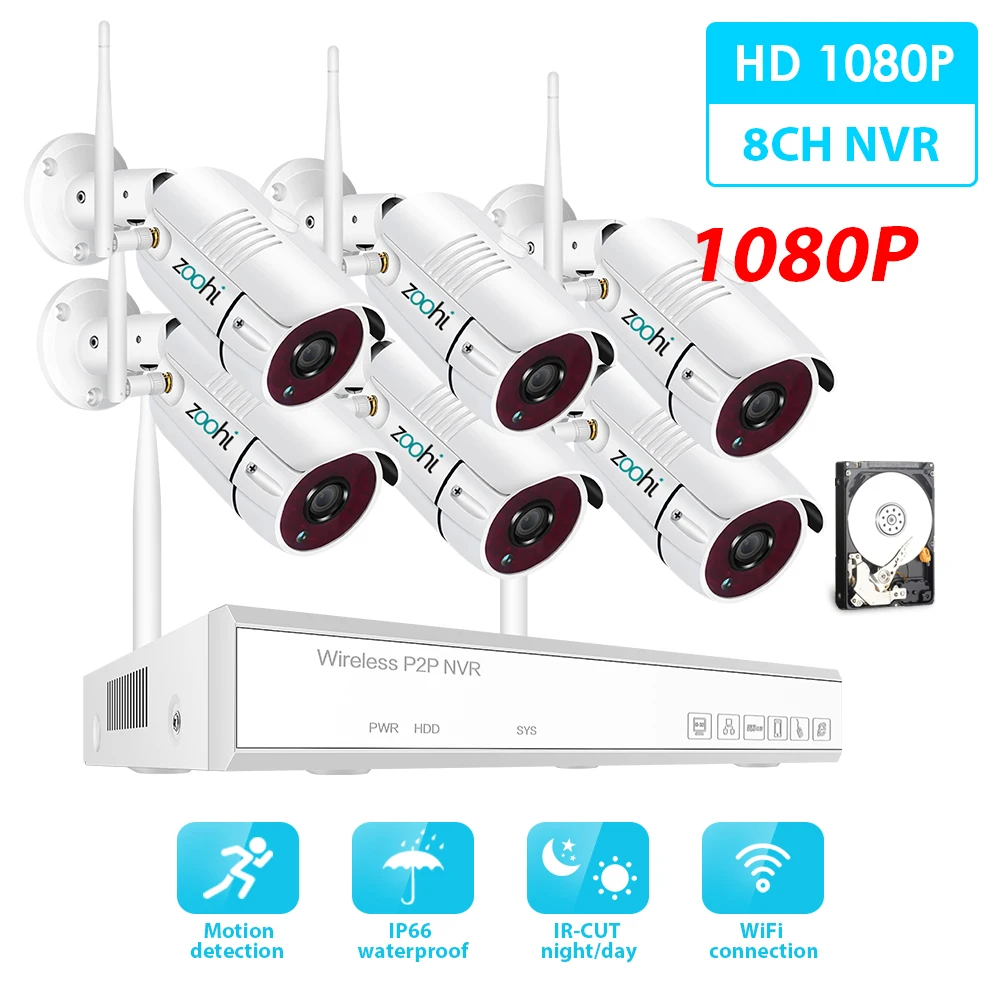 Zoohi 1080 P HD Беспроводной безопасности Камера Системы 6CH 2.0MP Wi-Fi видеокамера с Камеры Скрытого видеонаблюдения Системы Наборы IP66 открытый Ночное видение - Цвет: 1080P 6 Cameras