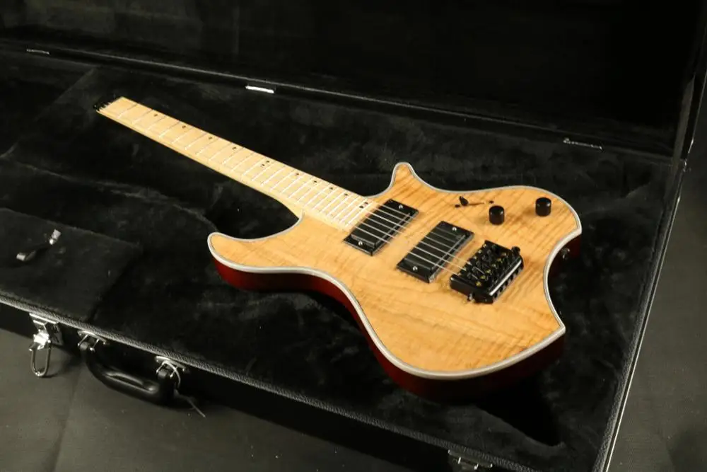 Натуральная электрогитара без головки ГРИФА гитара ra пламенный кленовый гриф