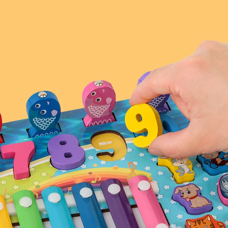 

Montessori Educational Wooden Toys Children Busy Board Math Fishing Knocking Piano Preschool Kids Toy