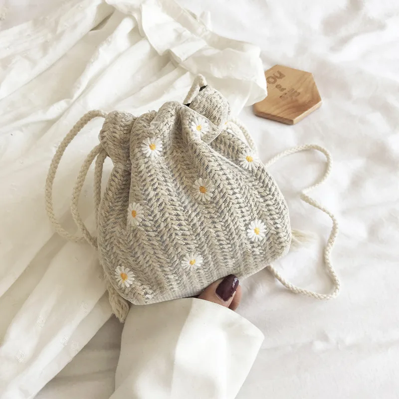 

Straw Bag Women's New Fashion Lace Bucket Woven Bag Single Shoulder Bag Summer Breath Crossbody Bags Mini Bag Tote Bag