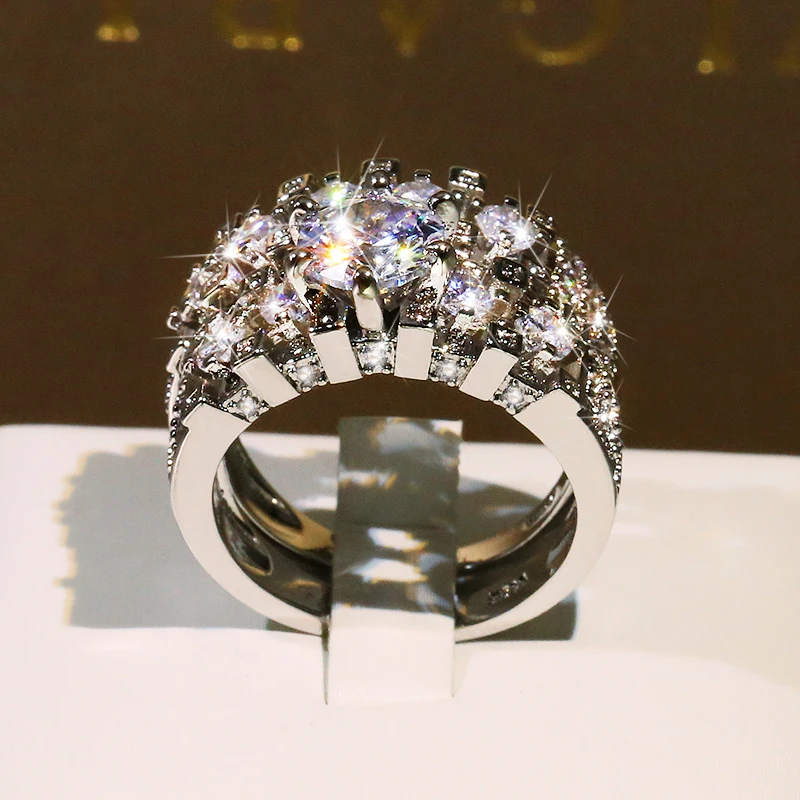

2021 NEW 2PC Set Rings For Women Couple Double Cubic Zirconia Bridal Wedding Engagement Gift Jewelry Femme Drop Shipping