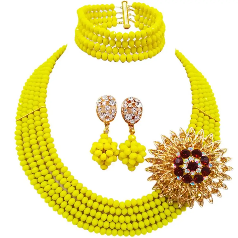 

opaque yellow jewelry set nigerian wedding african beads necklace 5DS