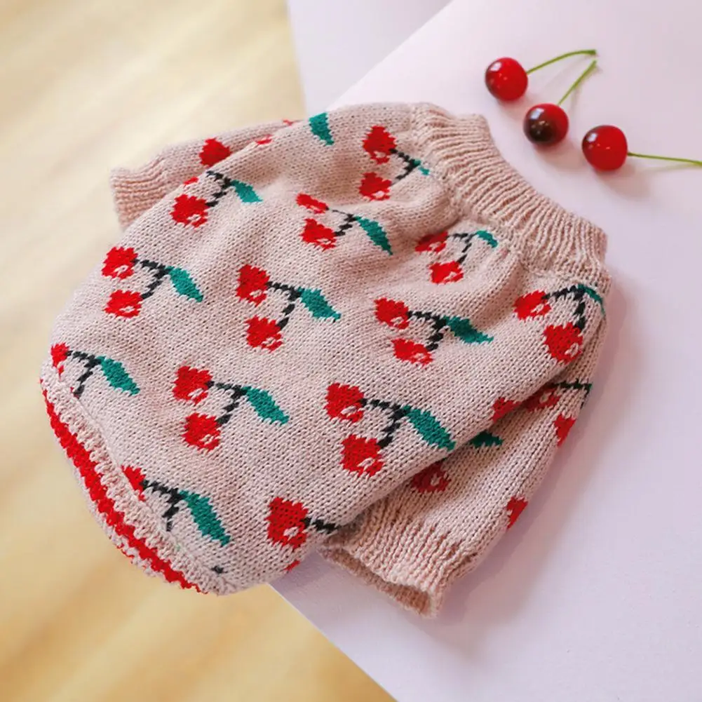 

Pet Knitting Crochet Warm Christmas Sweater Puppy Knitwear Cherry Print Non-sticky Hair Unisex Cat Dog Winter Pullover Clothes