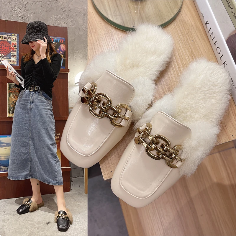 

Женские кожаные туфли без задника, с металлической цепочкой