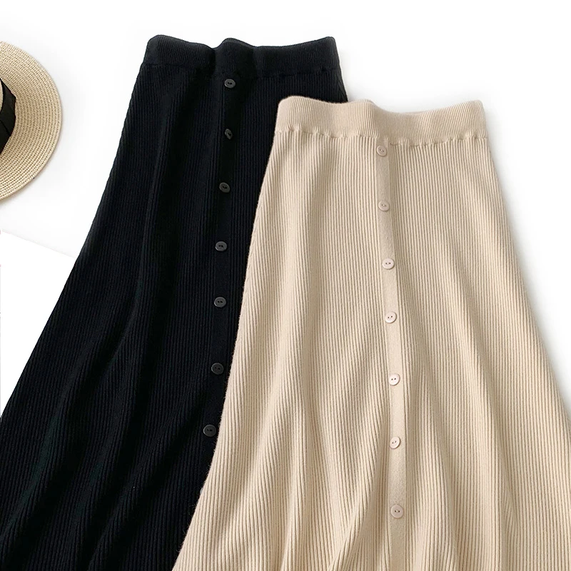 2019 New Herf Winter Fat Warm Used Smoking Korean Button A Line Smoke Simple Stylish Choked Midi Rok Jupe Femme |