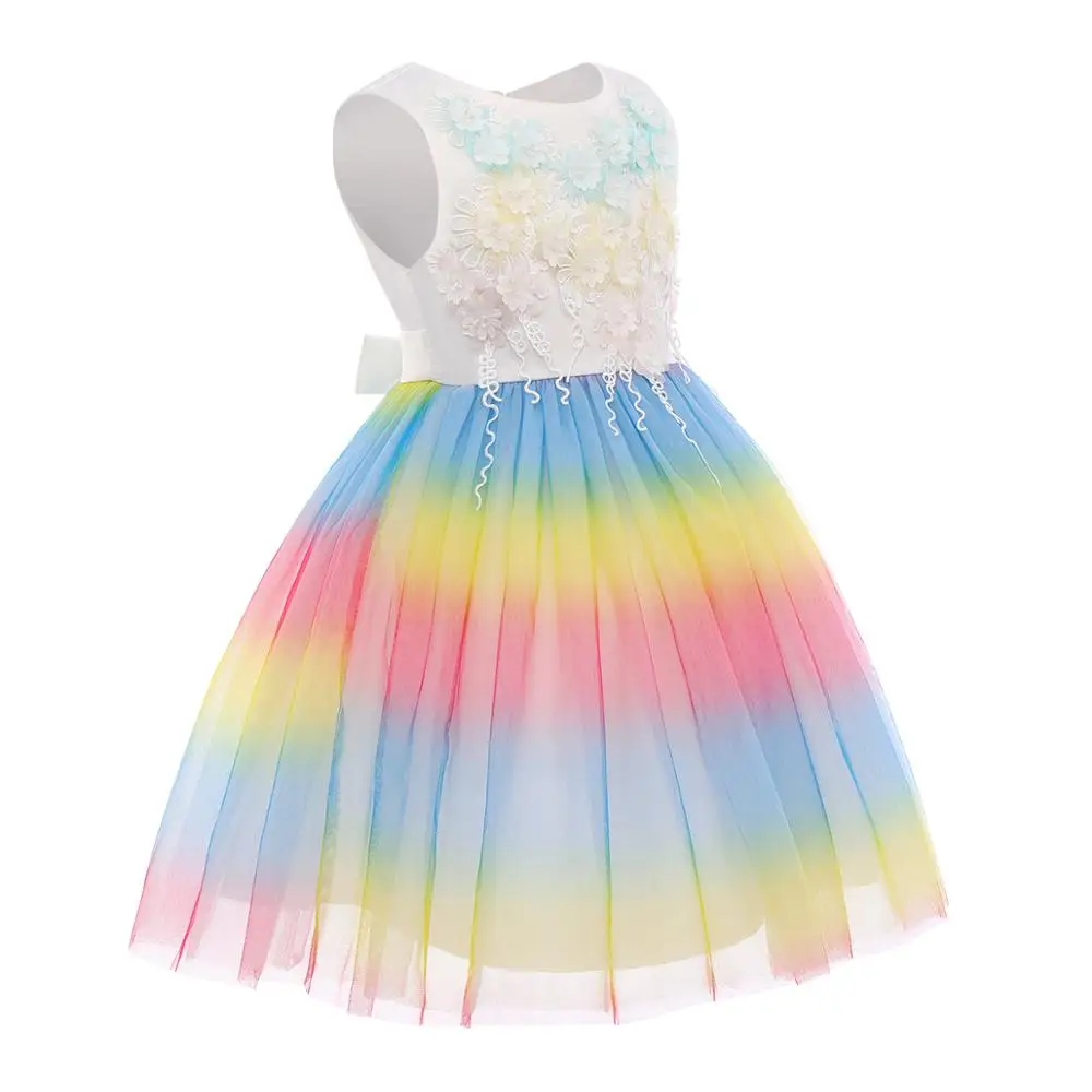 Радужное платье с единорогом милое детское бальное без рукавов для девочек из