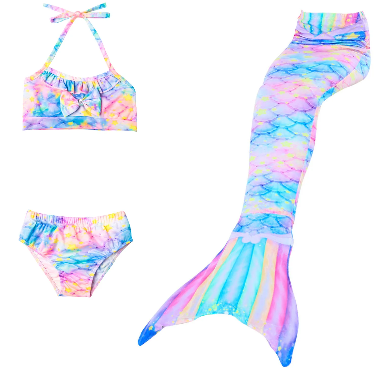 3PCS SET NO MONOFIN Купальный костюм русалки для девочек с хвостом/без монофина; Карнавальный костюм для детей с хвостом русалки Ариэль; детский купальный костюм для костюмированной вечеринки - Цвет: 3PCS SET NO MONOFIN