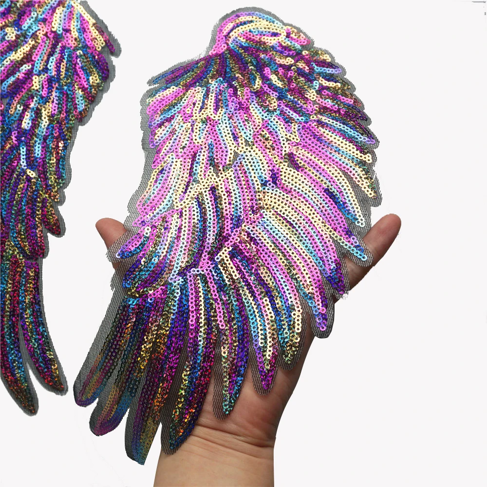 Радужное перо нашивки крылья блесток мечтательный шить железа на патчи вышитые