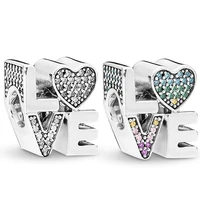 fit pandora clear cz heart charms bracelet rainbow color zircon love letter bead diy jewelry for women accessory lover xmas gift