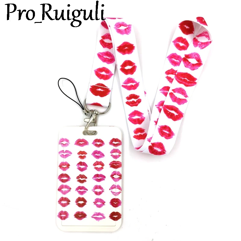 

Kiss Lips Lanyard Credit Card ID Holder Bag Student Women Travel Card Cover Badge Car Keychain Gifts Accessories