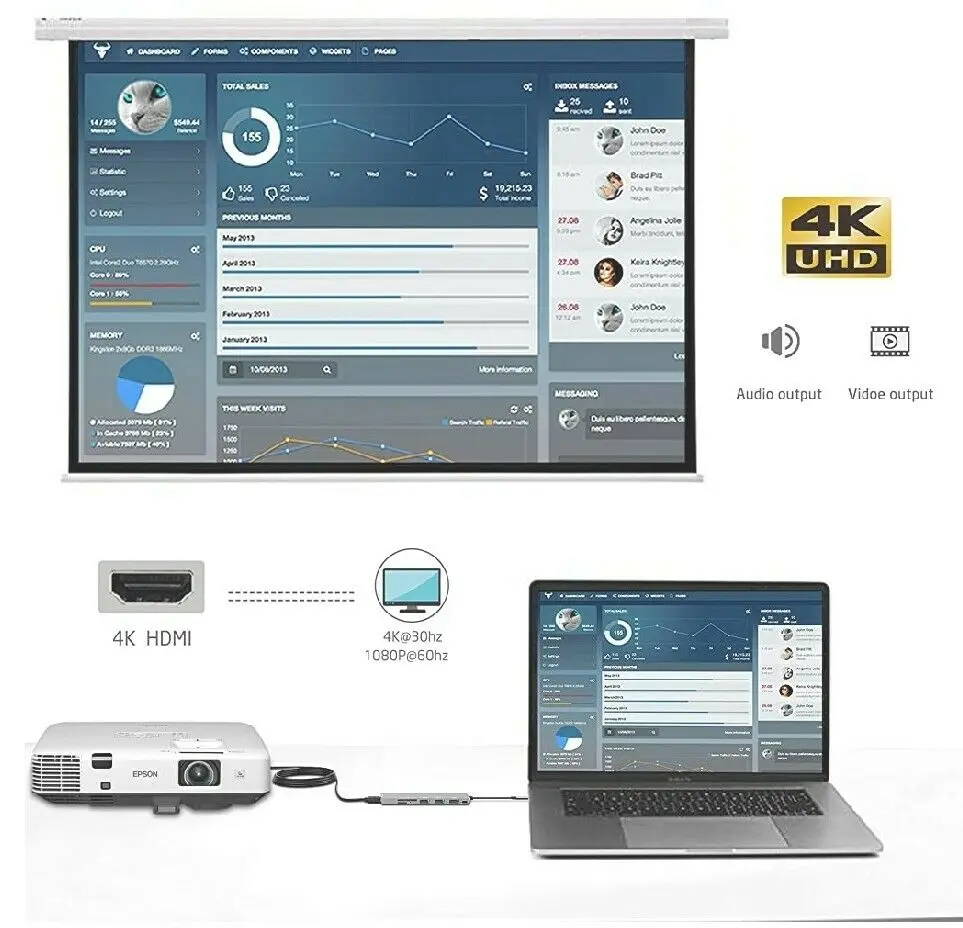 Фото USB C концентратор, многопортовый адаптер INPHER 7 в 1, портативный Космический алюминиевый ключ... №5