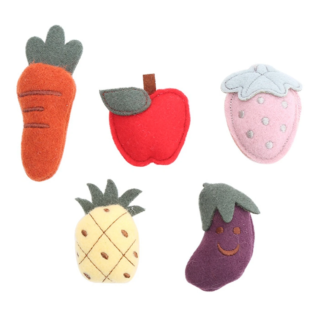 

5Pcs Cat Chew Toy Fruit Vegetable Felt Series Training Toy Catnip For Cat Pets Grass Plush Pet Supplies Household Accessories