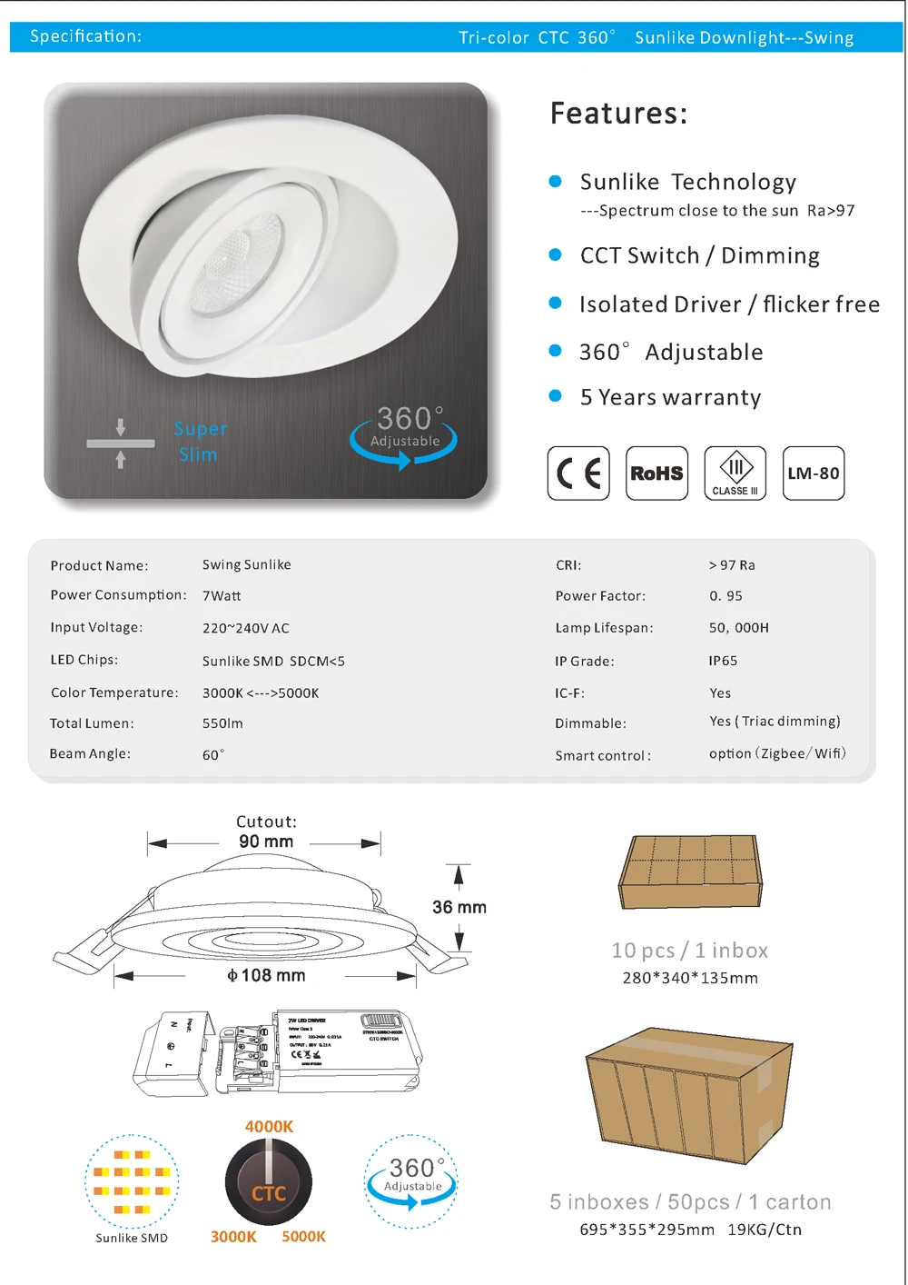 7 Вт светодиодный встраиваемый потолочный светильник трехцветные КТК пятна AC220V