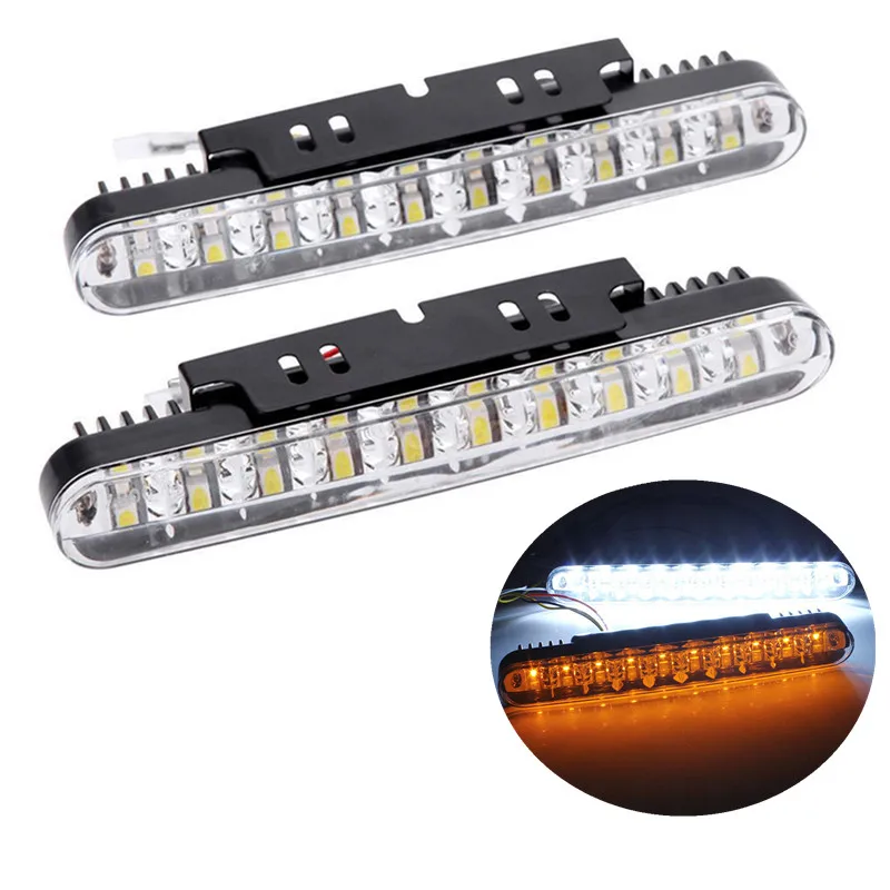 

New 2Pcs DRL Daylight Lamp With Turn Lights Fog Light 30 LED Car Daytime Running Light Indicator White Amber 12V 12W