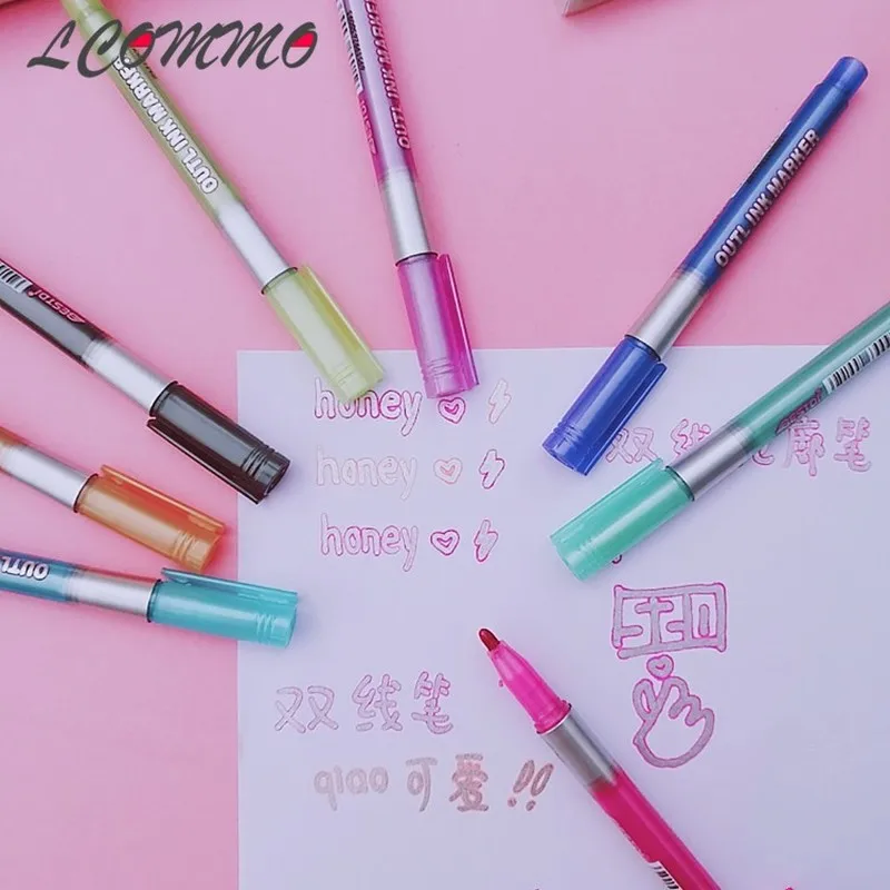 8 шт./лот Волшебная контурная Ручка Kawaii Фэнтези искусство двойные линии ручки Diy