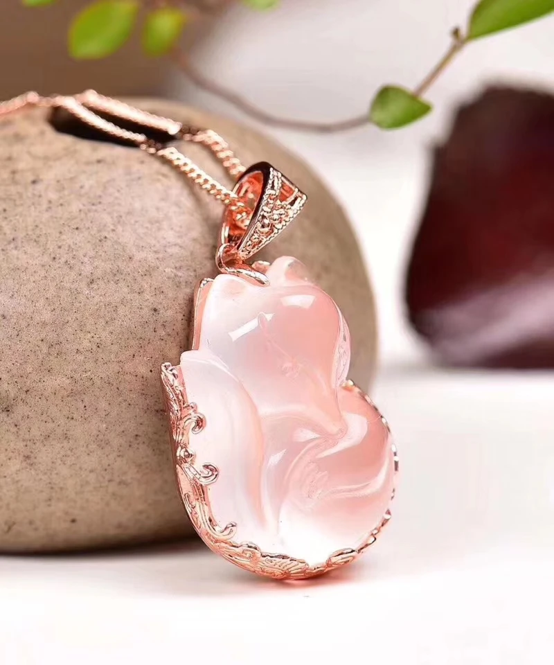 Цепочка с подвеской в виде светильник ды из розового кварца 26 х17 мм|Подвески| |