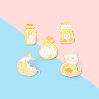 yellow bottle enamel pin cats rabbits custom moon fish accessories brooches badges clothes backpack gift for friends jewelry