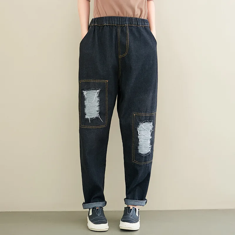 Женские джинсы шаровары Johnature универсальные с карманами и эластичной резинкой на