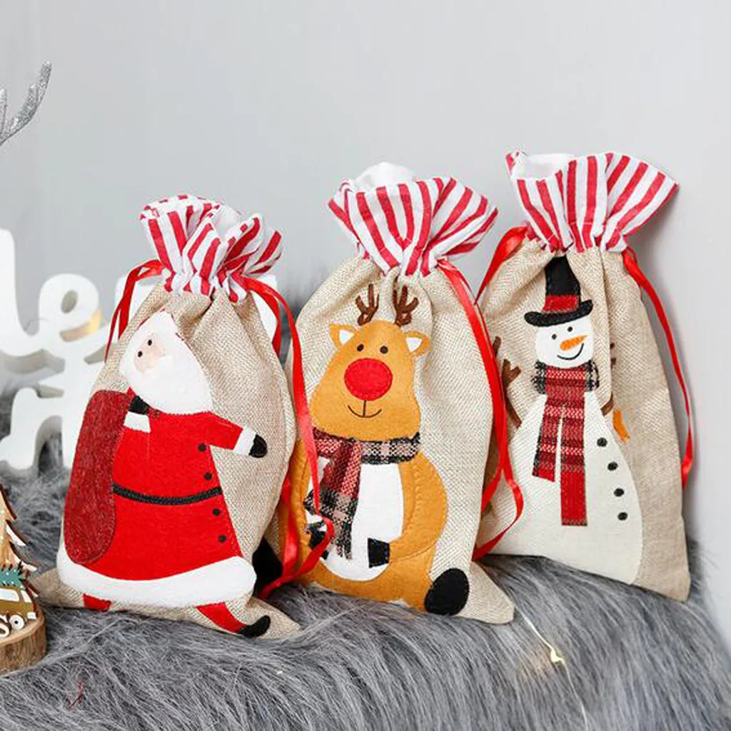 2020 Merry Christmas Kids Candy Bags Pouch Linen Santa Claus Snowmen Gift Bag Home Party Decor New Year Present Pack Sep 7th | Дом и сад