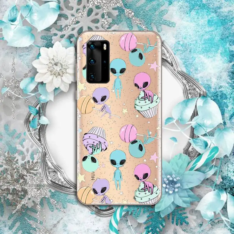 

Aesthetics Cute Cartoon alien space Phone Case Transparent for Huawei P honor 8 10i 20 30 40 smart 2019