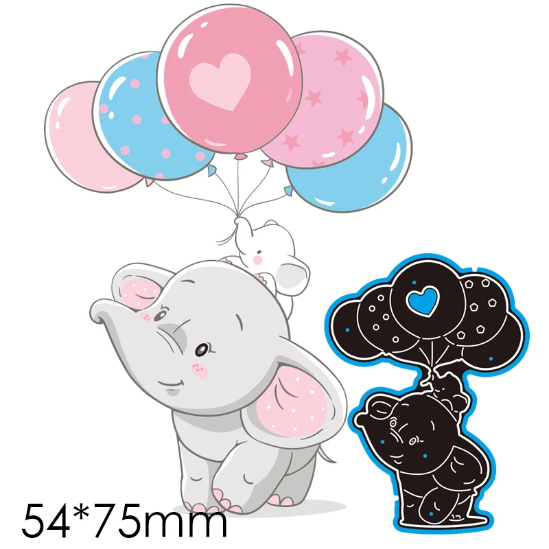 

Cutting Dies Elephant Carrying Baby Balloon Metal DIY Album Paper Craft Embossing Stencil Greeting Card Decoration 54*75mm