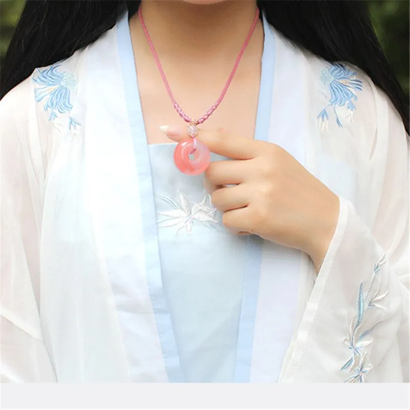 

Uglyless Natural White Chalcedony Peace Buckle Necklaces for Women Wood Chains Necklace Ethnic Agate Amber Beeswax Jewelry