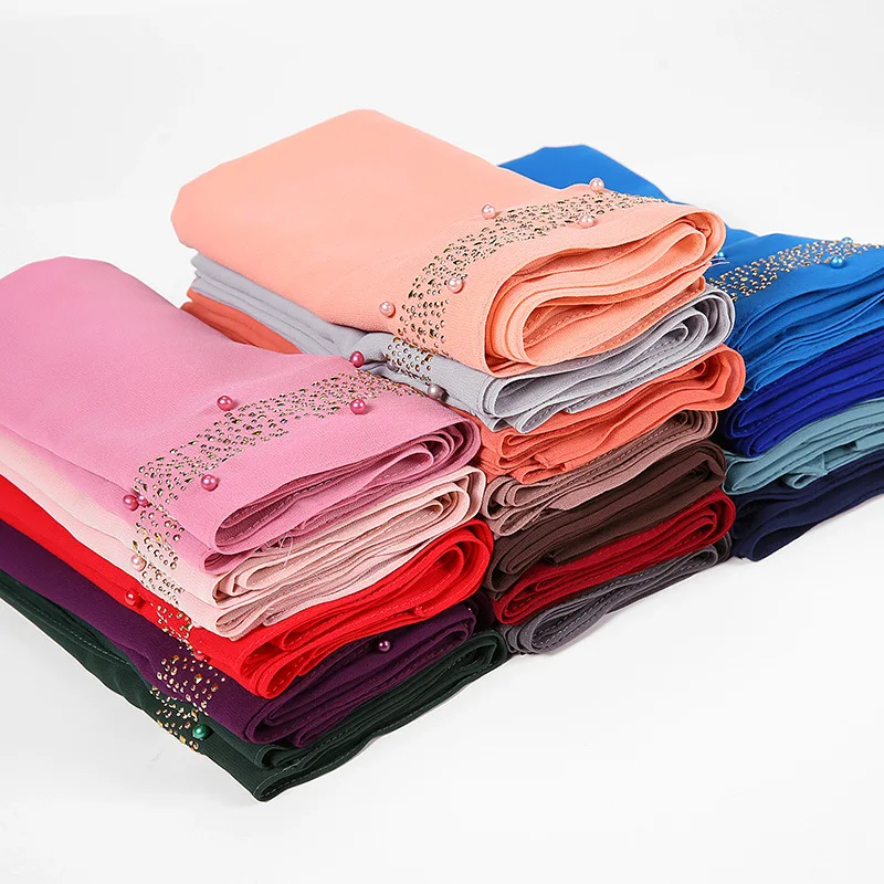 Платок женский шифоновый однотонный с жемчугом горячая Распродажа шаль на