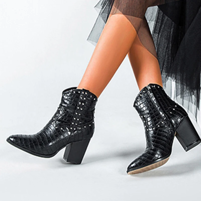 Ковбойские сапоги вестерн с крокодиловым узором из искусственной кожи на