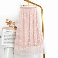 print daisy chiffon vertical feel floral fairy summer thin three layer anti permeability mid length a line skirt