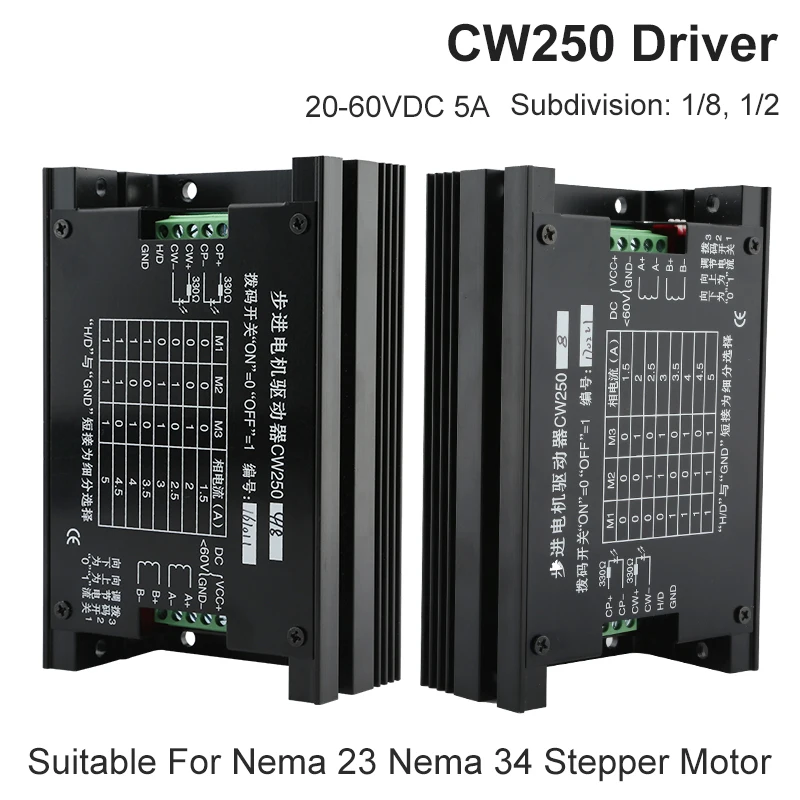 

CW250 Stepper Motor Driver 20-60VDC 5A Micro Step Controller For Nema23 Nema34 Stepper Motor Cnc Router Engraving