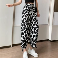women korean fashion print ankle banded pants 2021 casual loose bloomers chiffon pant female comfortable summer trousers sweet