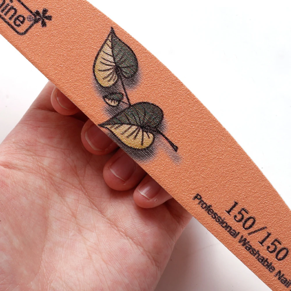

1PCS/5PCS Flowers Printed Half Moon Nail File Washable Nails Buffer Professional Polishing Nail Art Manicure Care Tools