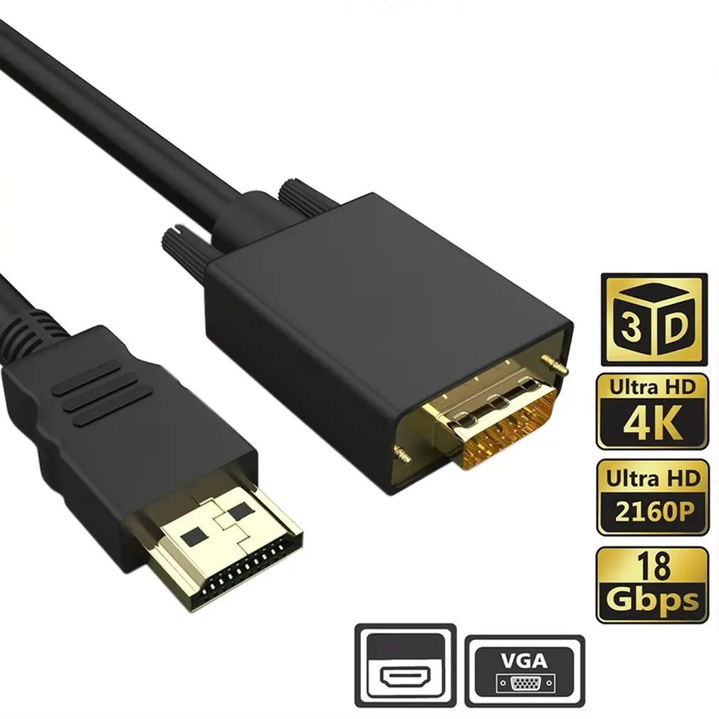 HDMI-compatible To VGA Cable Converter Adapter 1.8m For HDTV PC Desktop Monitors Video 1080P 6FT TVs And | Электроника