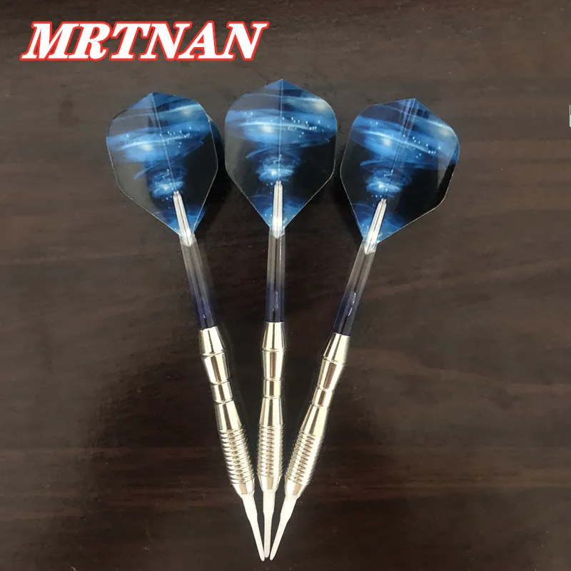 

Hot sale 3 pieces/set of 18g stainless steel darts nylon soft tip darts with crystal gradient color dart rod PET dart wing