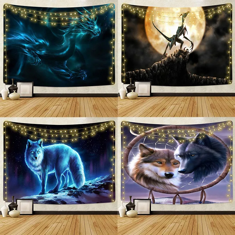 Дропшиппинг волк Дракон гобелен настенный хиппи украшение дома из полиэстера