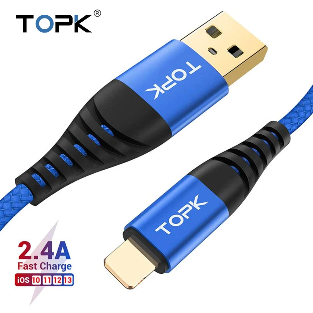 TOPK AN42 USB кабель для iPhone 11 Pro Max Xs 8 7 6 Plus 5 5s iPad Быстрая зарядка мобильного телефона 1 м