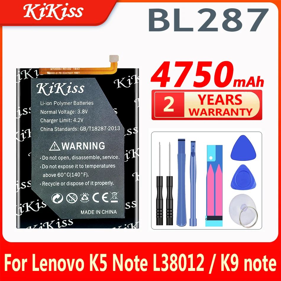 

KiKiss 4750mAh Battery BL287 For Lenovo K5 Note L38012 / K9 note 6.0 inch Mobile Phone BL 287 BL-287 Batteries + Free Tools