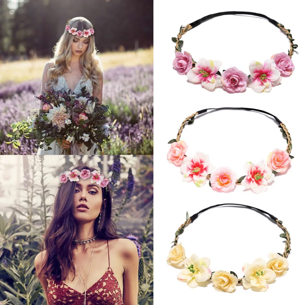 M MISM женская свадебная Цветочная повязка на голову для девочек Boho головной убор с цветами детские повязки на голову аксессуары для волос свадебный веночек пляжная гирлянда