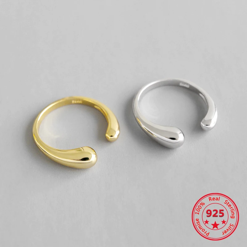

925 Sterling Silver Trendy Cute New Design Waterdrop Open Rings Gold Jewelry for Women No Fade