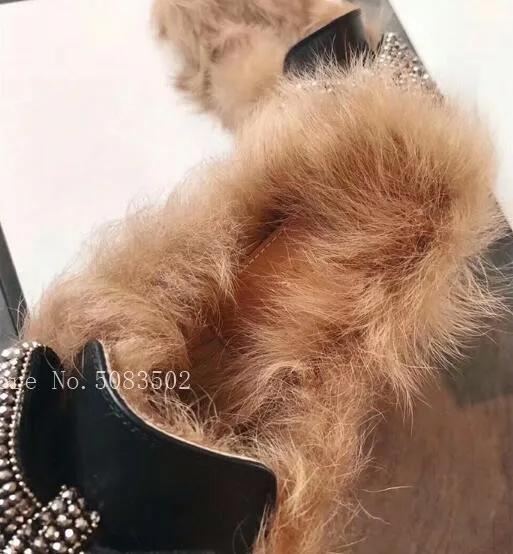 Модные женские зимние тапочки с украшением в виде кристаллов и большим бантом