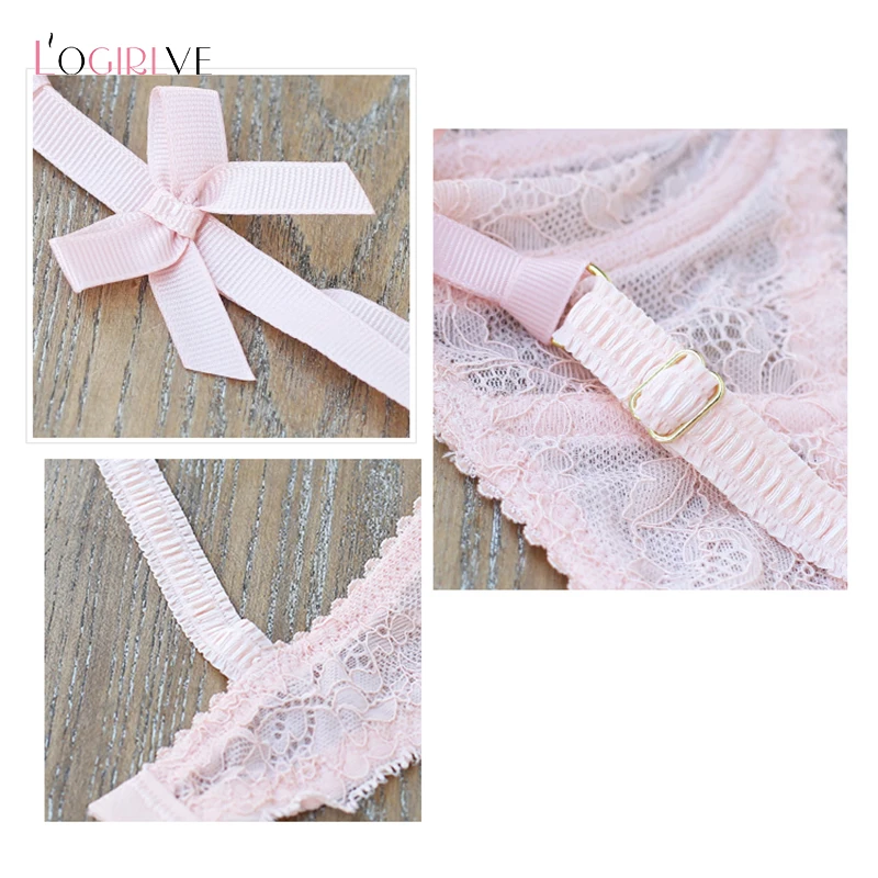 Logirlve NEW Women Underwear Lingerie Sexy Lace Bra And Panty Sets 1/2 Cup Brassiere Gathered Intimates Push-up Set | Женская одежда