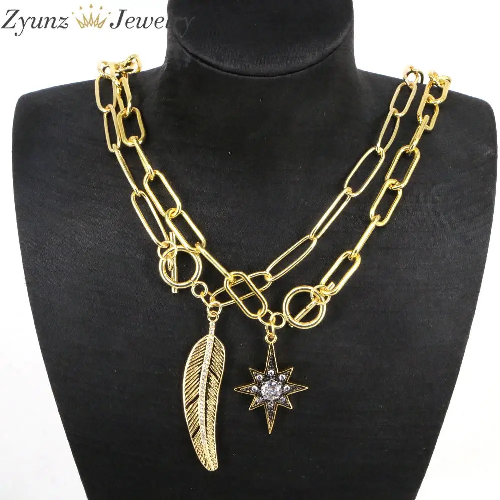 

5PCS, Hip Hop CZ Pave leaf Pendants Necklaces For Women Gold-color Star Necklace Collier/Collares 2021 Trend Elegant Jewelry