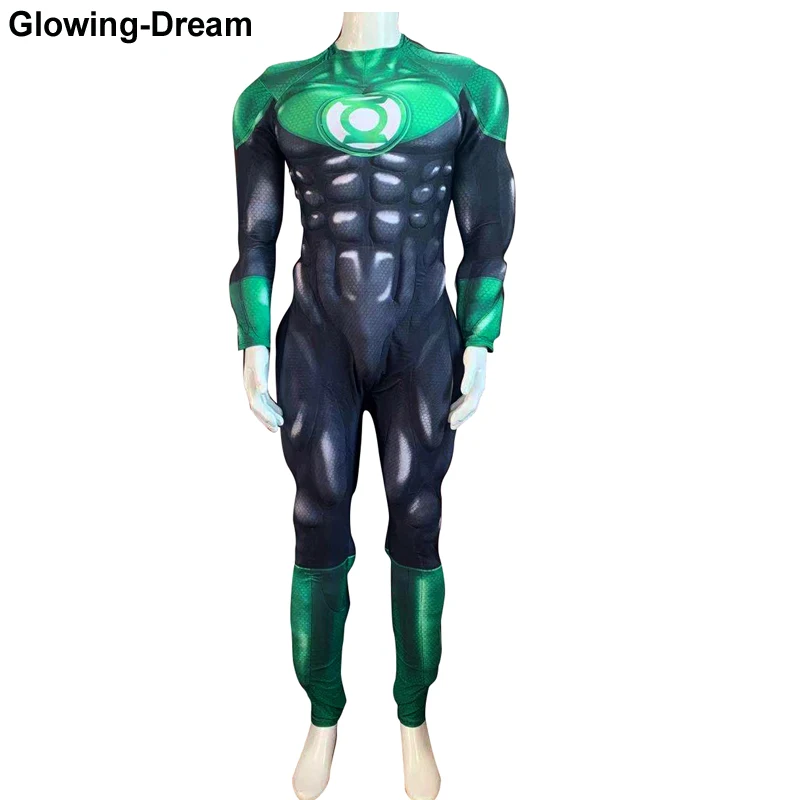 Glowing-Dream High Quality Relief Muscle Padding Green Lantern Cosplay Costume For Halloween Muscle Green Lantern Costume