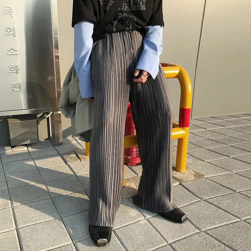 

Брюки мужские/женские прямые в полоску, повседневные свободные штаны со складками, уличная одежда в стиле хип-хоп, винтажные модные длинные ...