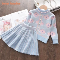 bear leader girls baby 2021 fashion winter knitted clothes sets cartoon sweaters tops ruffles skirt outfits children clothes