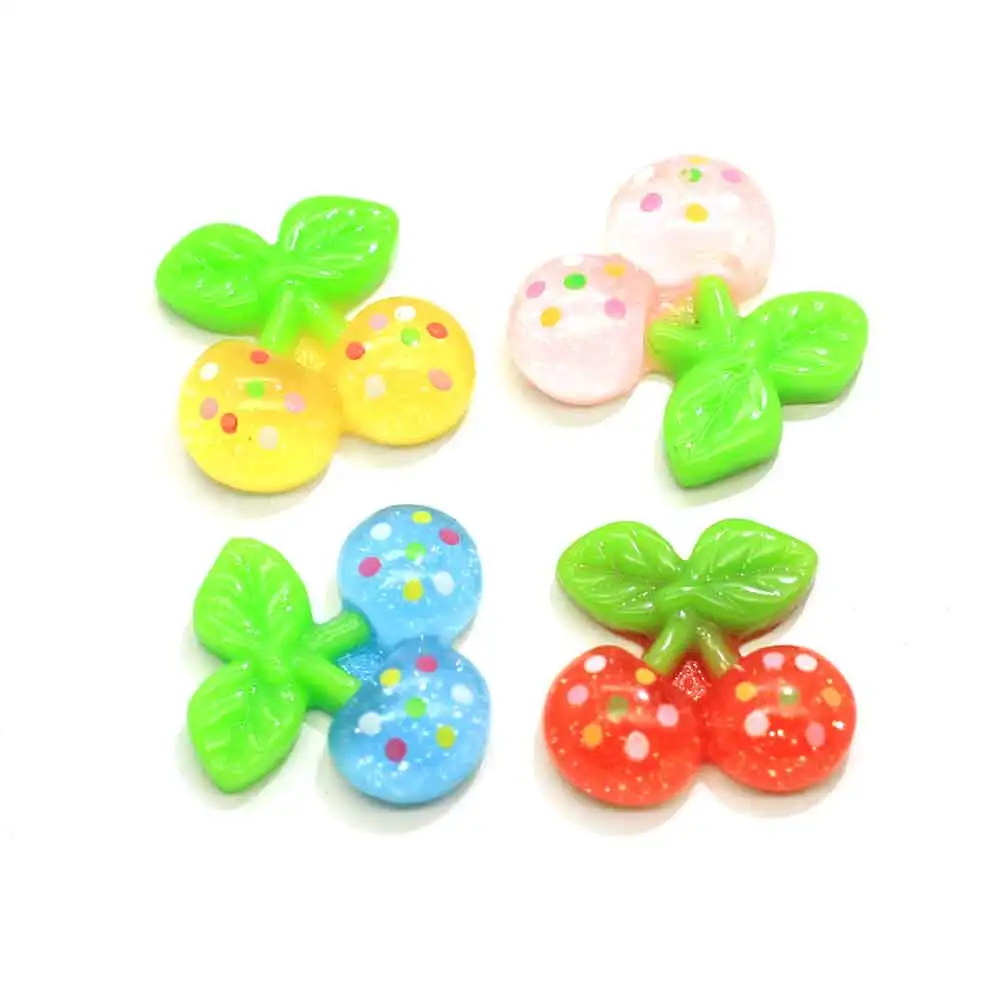 

50/100PCS Glitter Simulation Cherry Cabochons Flatback Cute Fruit Resin For Diy Children Hair Or Phone Shell Beauty Accessories
